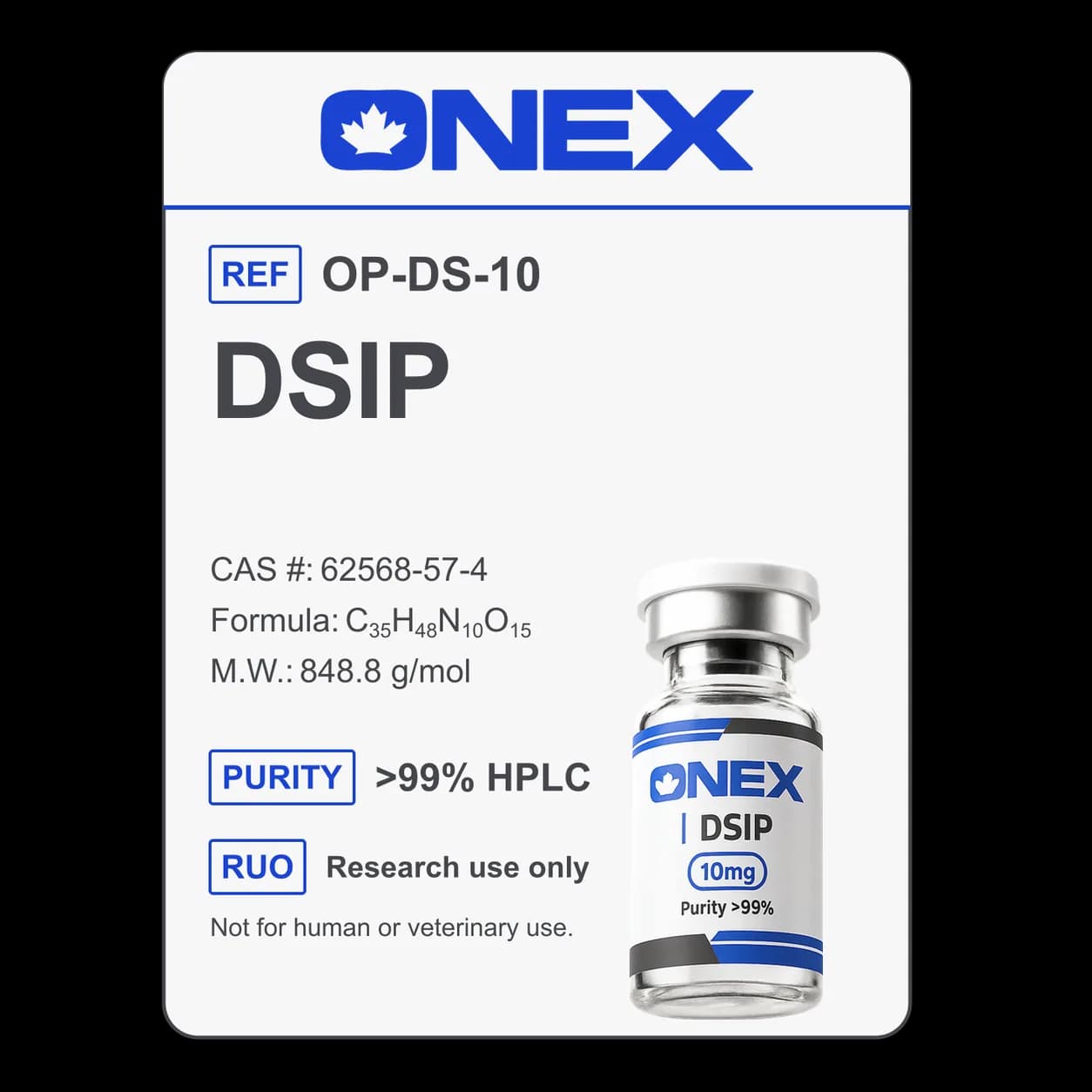 DSIP 10mg specification card: catalogue reference, CAS number, molecular formula and purity