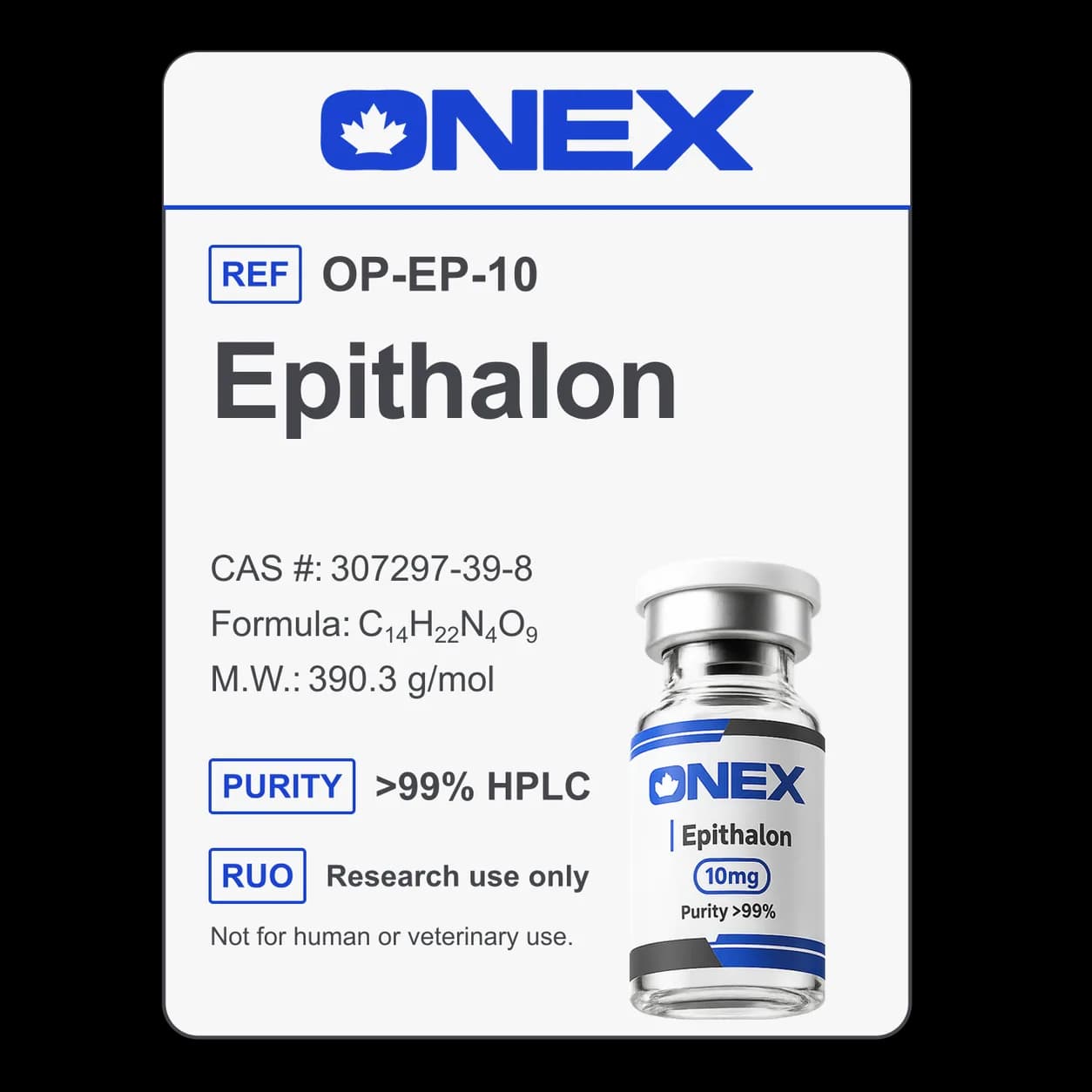 Epithalon 10mg specification card: catalogue reference, CAS number, molecular formula and purity